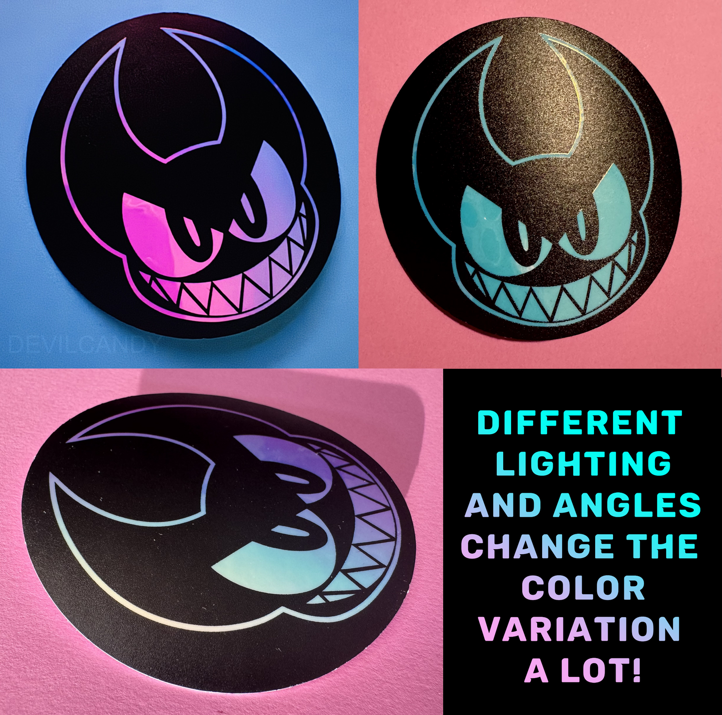 DEVILCANDY Blue/Pink Holographic Stickers (2 Options)