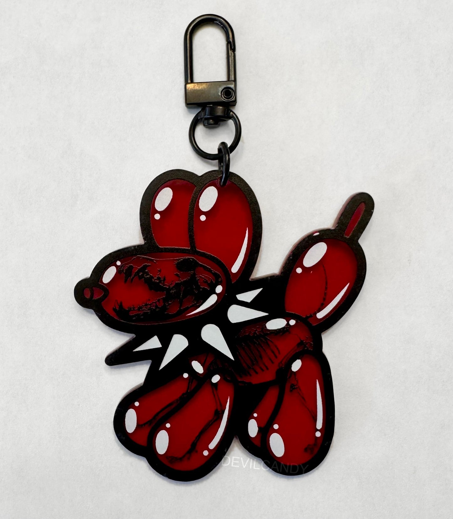 Balloon Skull Dog Clear Red Acrylic Keychain