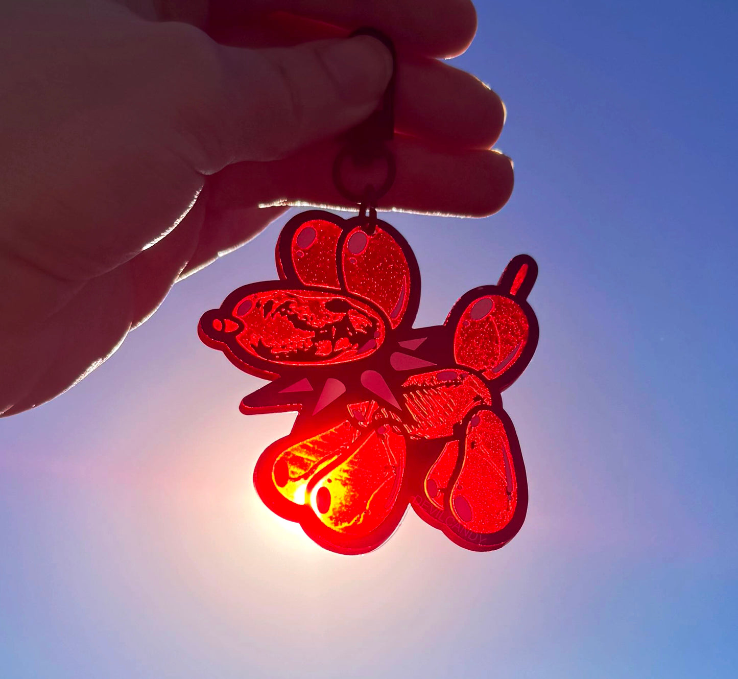 Balloon Skull Dog Clear Red Acrylic Keychain