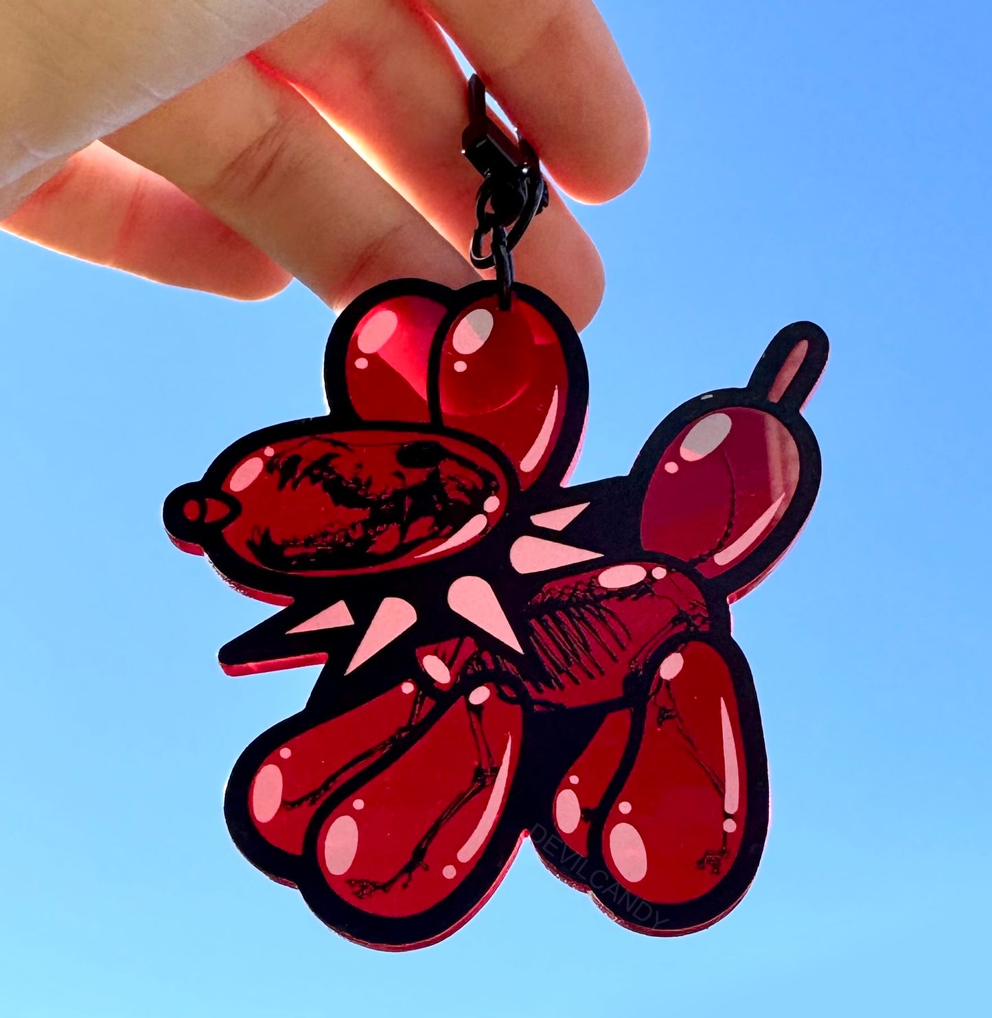 Balloon Skull Dog Clear Red Acrylic Keychain