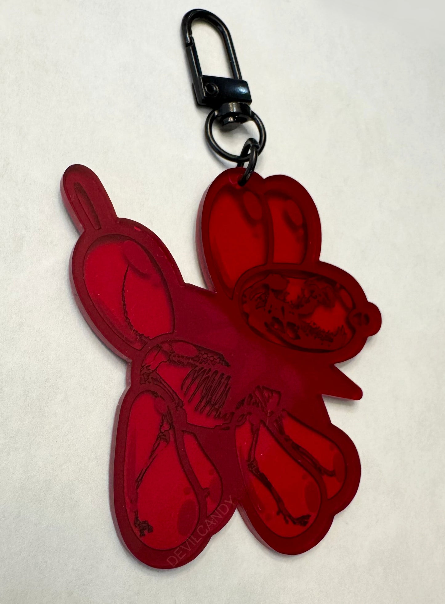 Balloon Skull Dog Clear Red Acrylic Keychain