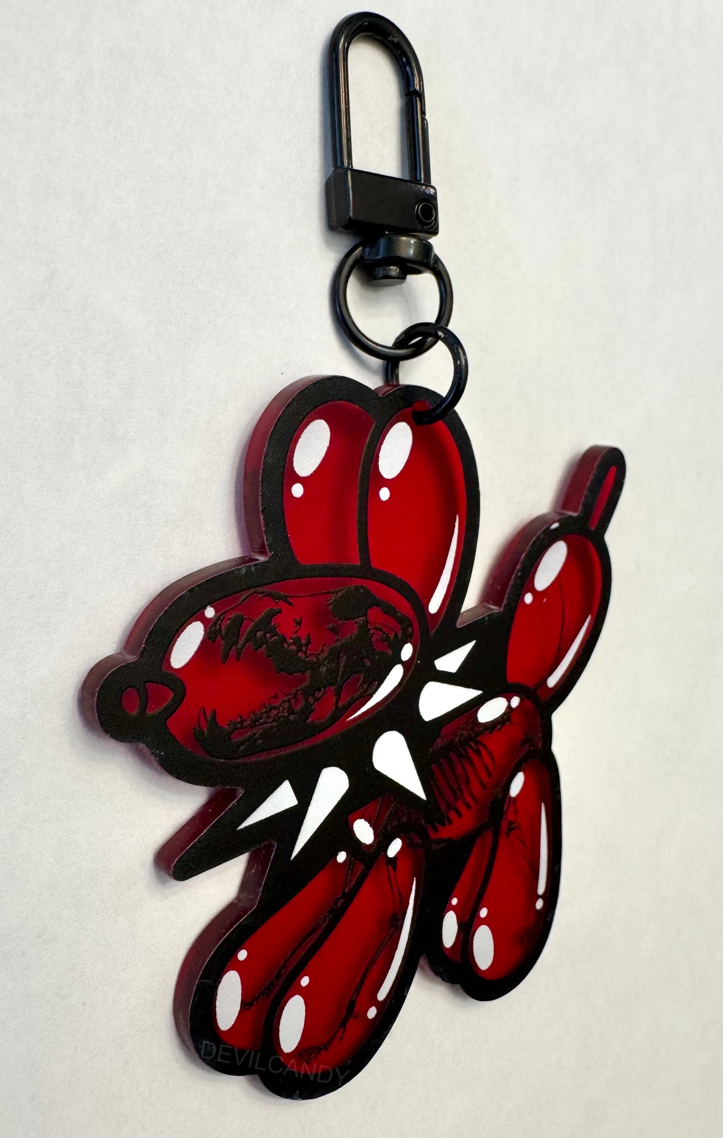 Balloon Skull Dog Clear Red Acrylic Keychain